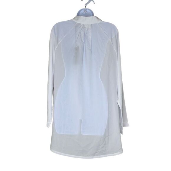 Alpha Studio M/L Button Front Blouse White Crepe Sheer Long Sleeve NWT Oversized - Picture 2 of 13